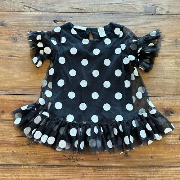 First Impressions Baby Girl Dress Black White Polka Dot Ruffle Bottom Size 12 M - Picture 2 of 10